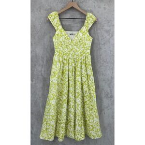 Abercrombie & Fitch Dress XS Lime Green Floral Smocked Midi Party Wedding Summer